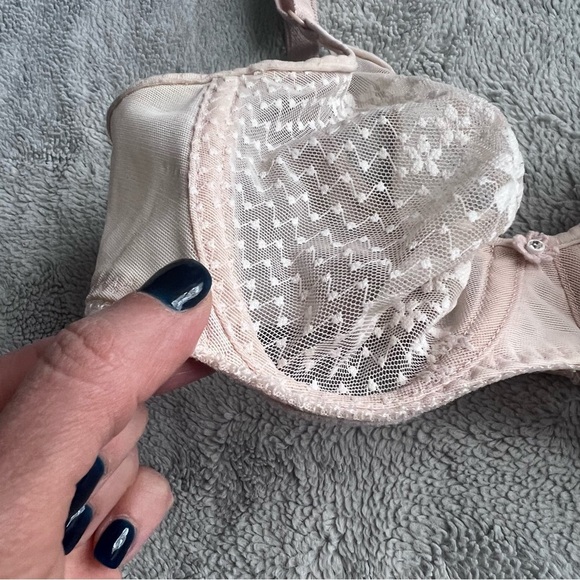 Vintage 60s Triumph Sheer Floral Mesh Embroidered Lace Underwire Bra Cream 34B - Picture 9 of 16
